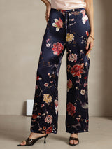 [Navy Floral] SilkSilky-UK 19Momme Silk Womens Pants 001