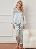 SilkSilky UK Pure Silk Long Sleeve Lapel Women's Pyjamas LightBlue 002