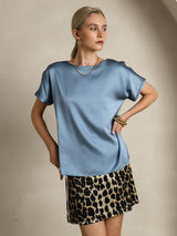 [Grayish Blue] SilkSilky-UK Short Sleeve Boat Neck Women's T-Shirt 004