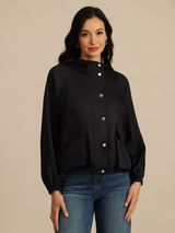 [Black] SilkSilky-UK Silk Satin Surah Long Sleeve High Neck Women's Outerwear 005