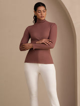 [Cameo Rose] SilkSilky-UK Long Sleeve Turtle Neck Women's T-Shirt 005