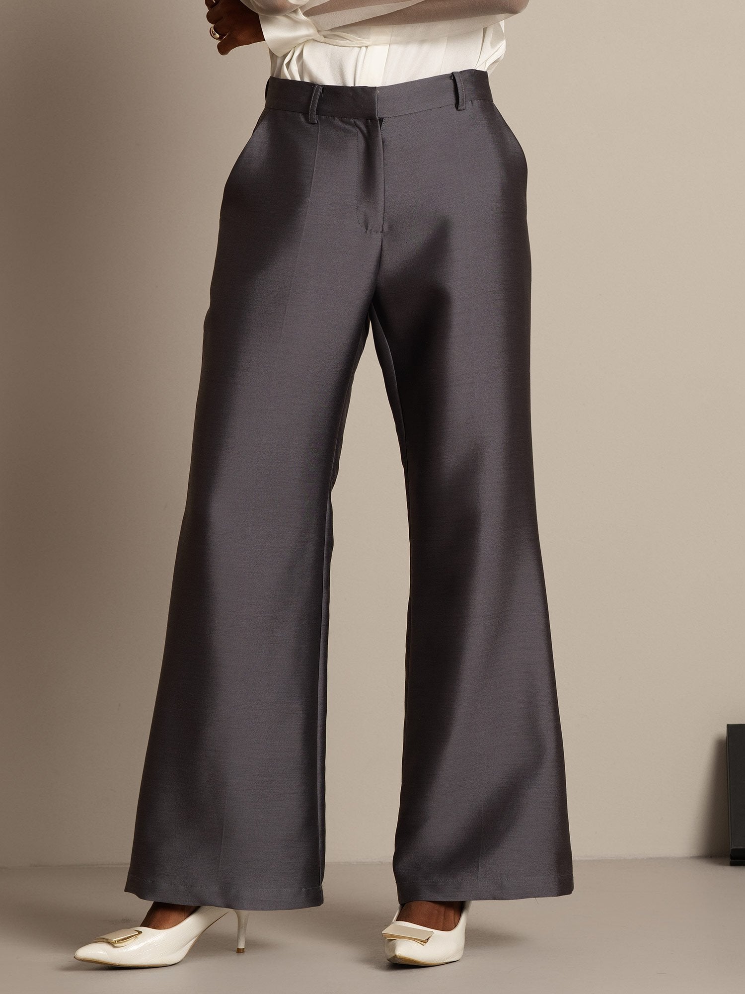[Gray] SilkSilky-UK 32Momme Silk-Wool Blend Womens Pants 007,