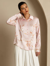 [Pink] SilkSilky-UK 19Momme Long Sleeve Lapel Collar Women's Shirt 001