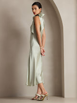 [Light Green] SilkSilky-UK Sleeveless Tie Neck Dress 004
