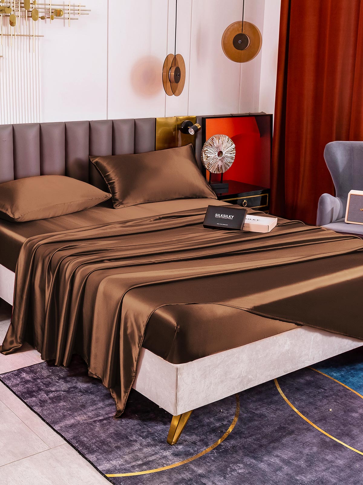 [Coffee] SilkSilky-UK 19Momme Pure Silk Bedding Set 005
