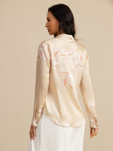 [Champagne] SilkSilky-UK 19Momme Long Sleeve Lapel Collar Women's Shirt 002