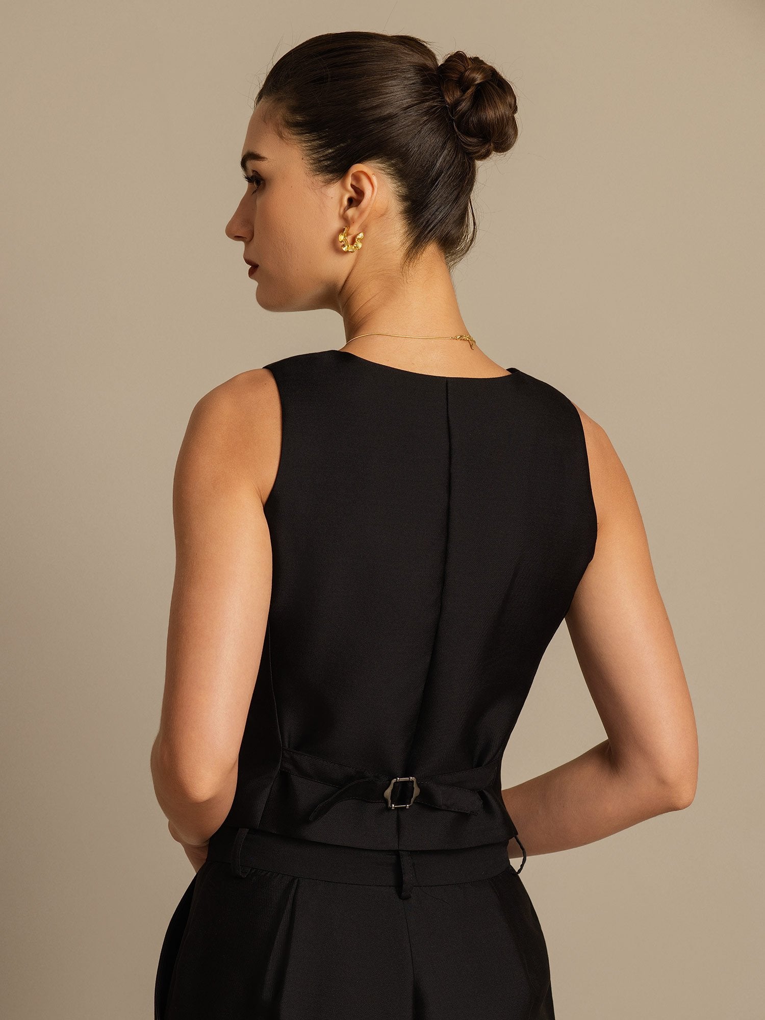 [Black] SilkSilky-UK 32Momme Silk-Wool Blend V Neck Women's Vest 005