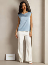 [Grayish Blue] SilkSilky-UK Cap Sleeve Round Neck Women's T-Shirt 003