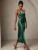 [Green] SilkSilky-UK Spaghetti Strap V Neck Dress 006