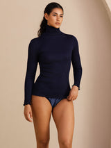 [Dark Blue] SilkSilky-UK Long Sleeve Turtle Neck Women's T-Shirt 004