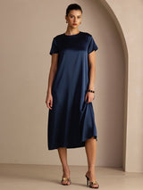 [Dark Blue] SilkSilky-UK Short Sleeve Crew Neck Dress 003