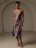 SilkSilky UK Pure Silk V Neck Dress PurpleGray 001