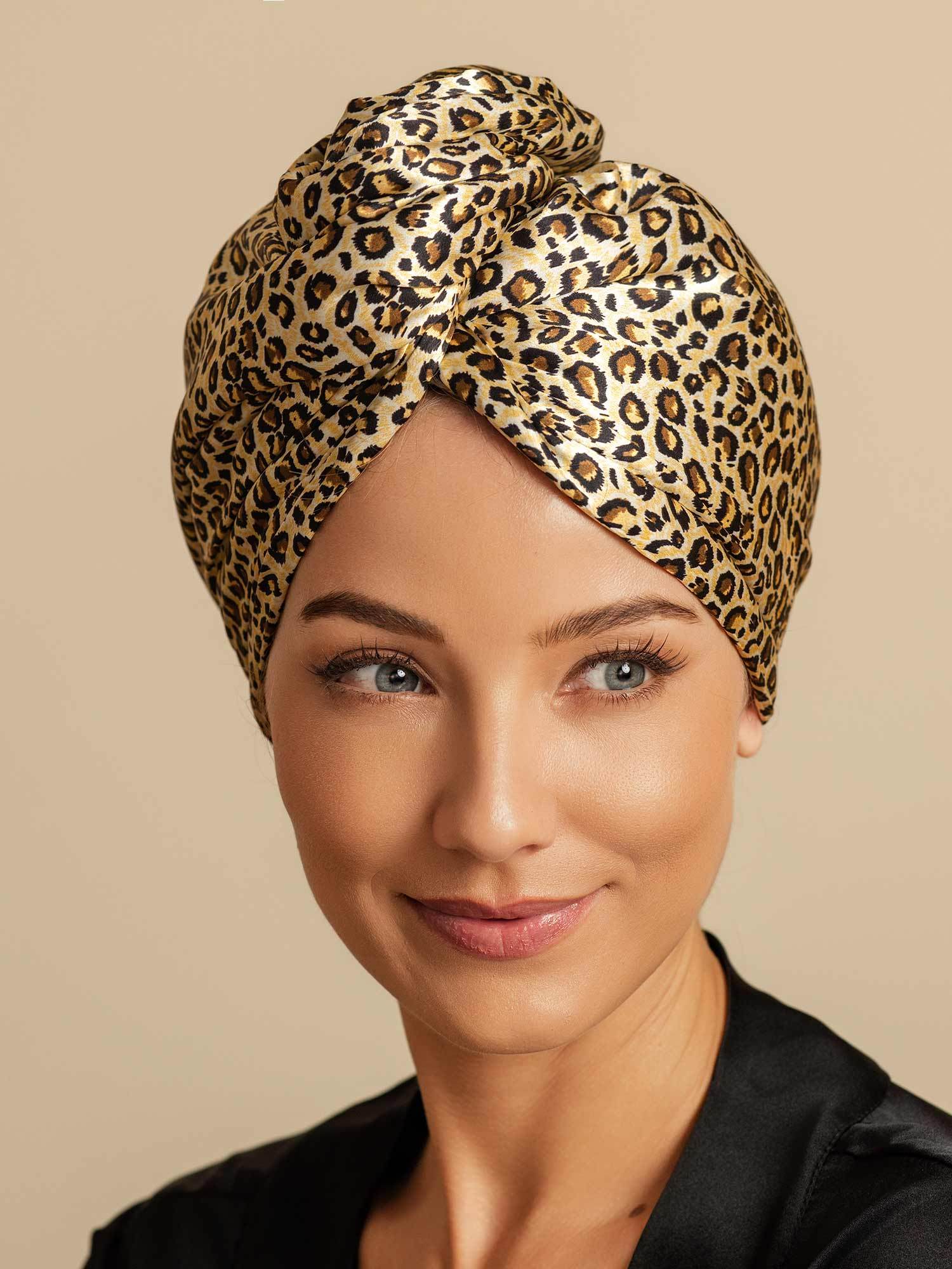 [Leopard] SilkSilky-UK Pure Silk Wrap Hair Towel Wrap 001,