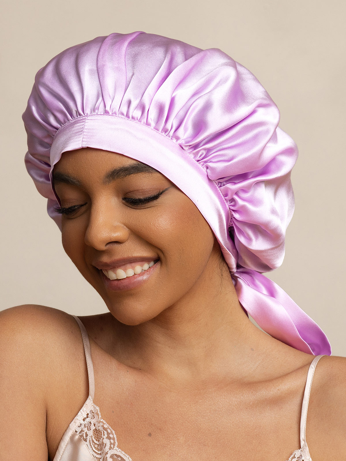 SilkSilky-UK Pure Silk Sleep Cap Lavender 002