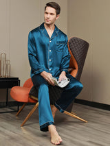 [Teal] SilkSilky-UK Long Sleeve Notch Collar Men's Pyjamas 006