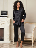 SilkSilky UK 22Momme Pure Silk Long Sleeve Womens Pajamas Black 004