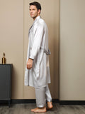 SilkSilky UK Pure Silk Long Sleeve Lapel Men's Dressing Gown LightGray 002