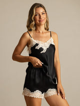 [Black] SilkSilky-UK Spaghetti Strap V Neck Camisole Set 006