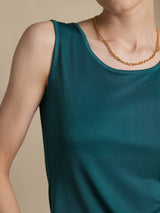[Dark Green] SilkSilky-UK 100% Silk Jersey Sleeveless Round Neck Women's T-Shirt 004