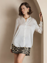 [White] SilkSilky-UK Long Sleeve Lapel Collar Women's Shirt 003