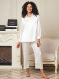 SilkSilky UK 22Momme Pure Silk Long Sleeve Womens Pajamas White 001