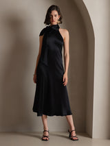 [Black] SilkSilky-UK Sleeveless Tie Neck Dress 008