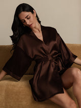 [Coffee] SilkSilky-UK 3/4 Sleeve Women's Dressing Gown 009