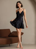 SilkSilky-UK Pure Silk V Neck Dress Black 008