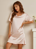 SilkSilky UKPureSilkShortSleeveVNeckNightdressLightPink003