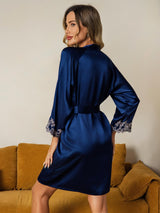 [Dark Blue] SilkSilky-UK 3/4 Sleeve Women's Dressing Gown 002