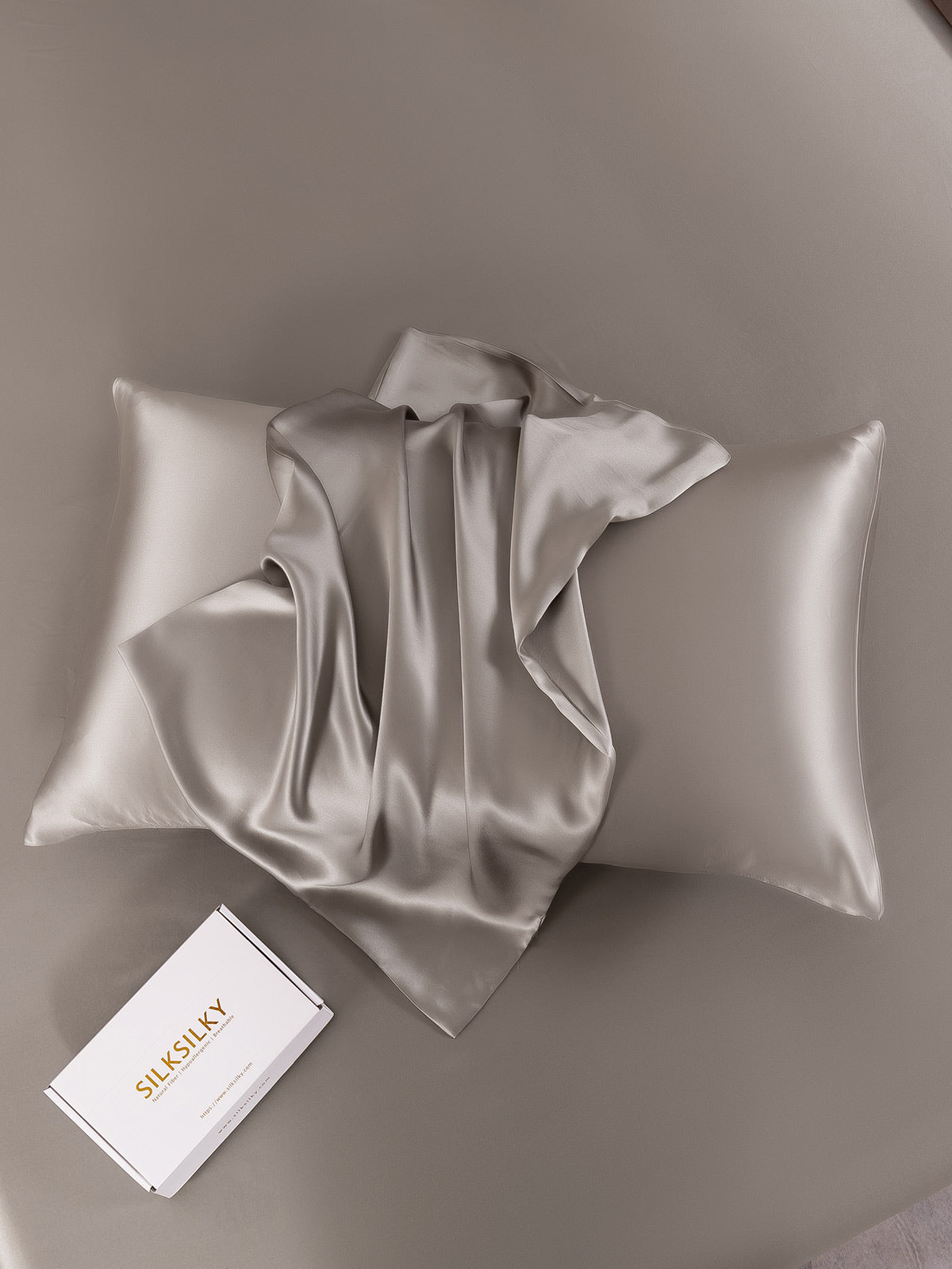 SilkSilky-UK 19Momme Pure Silk Pillowcase Gray 007