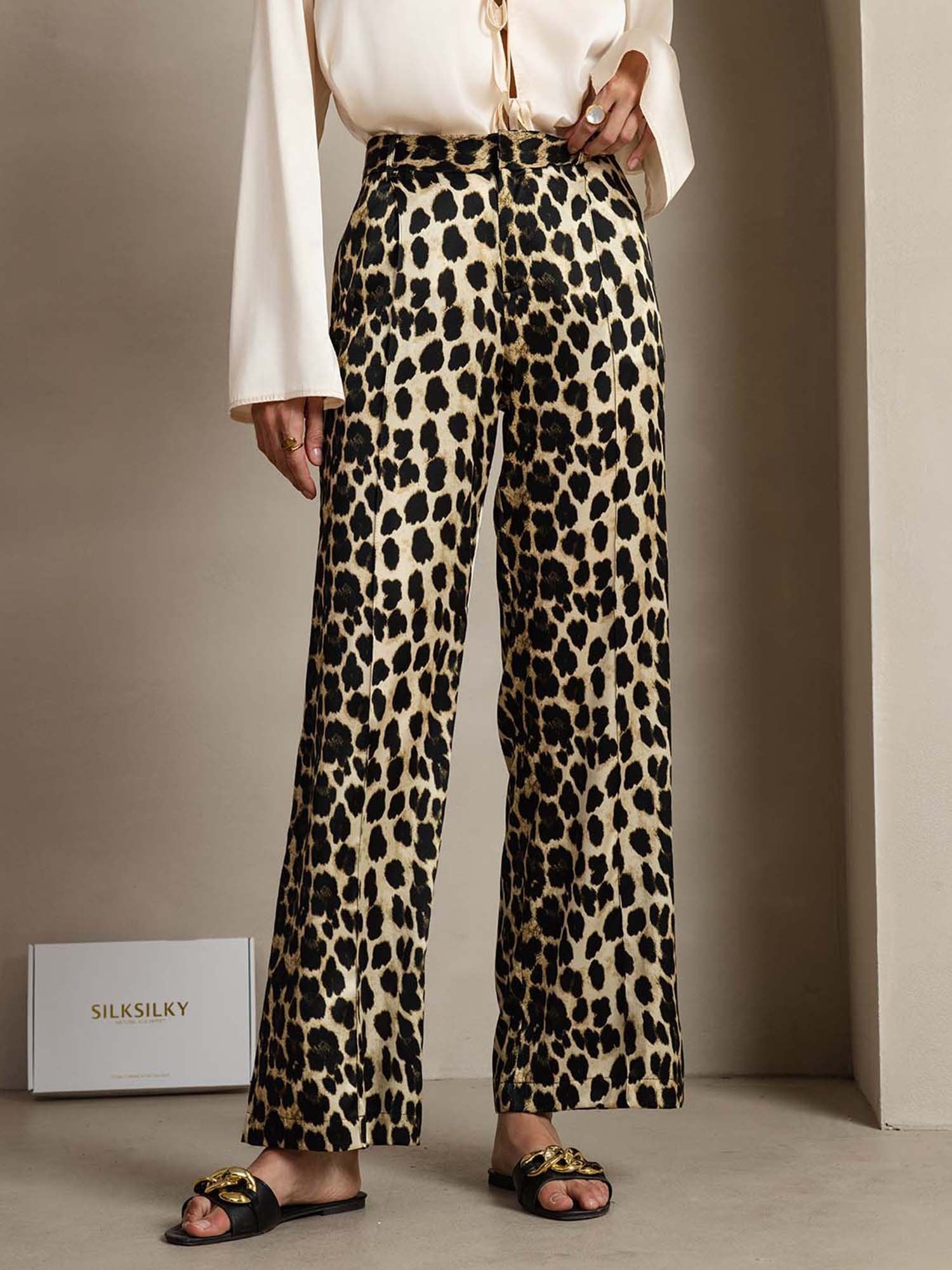 [Leopard] SilkSilky-UK 19Momme Silk Womens Pants 001