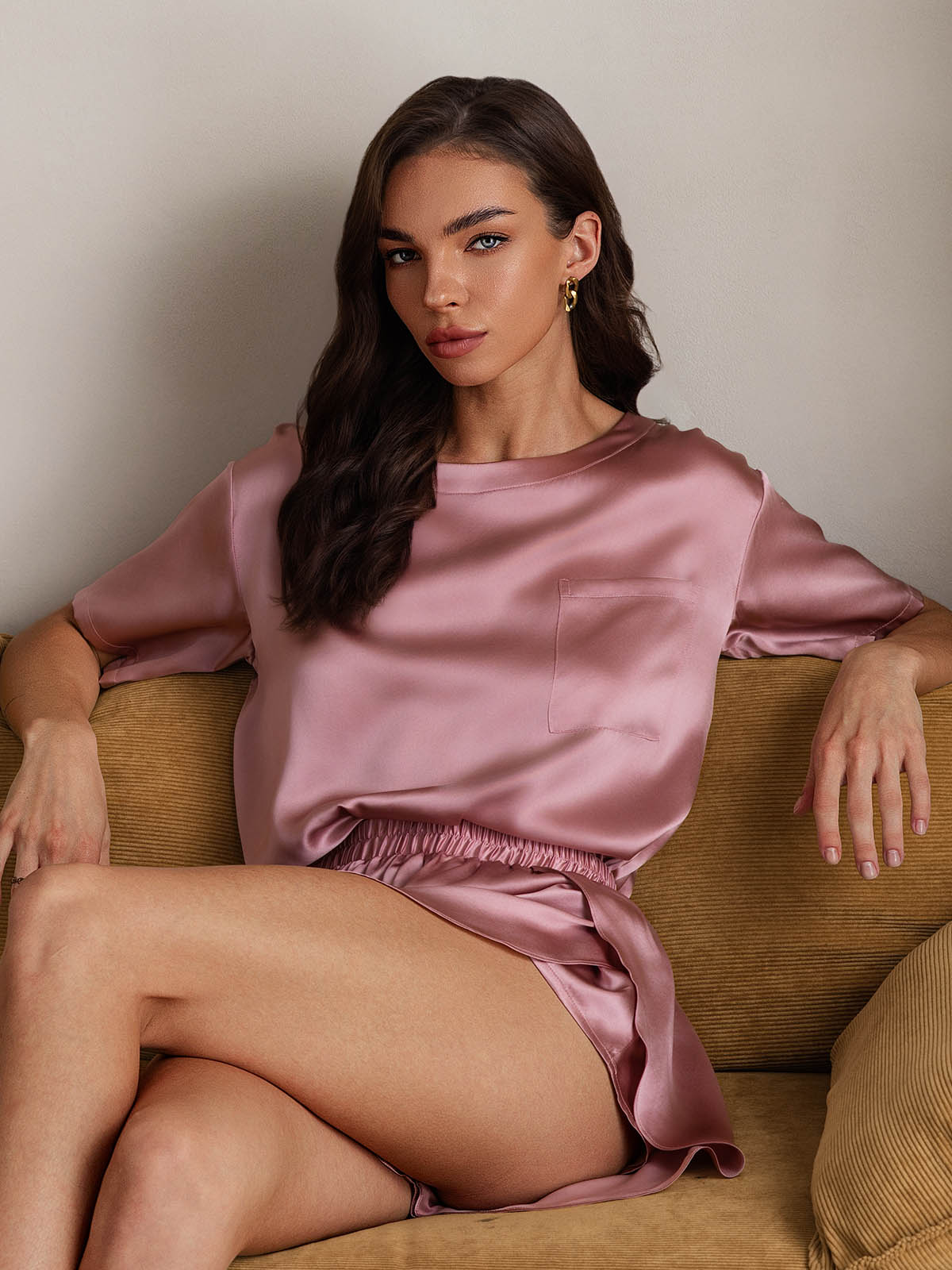 [Pale Mauve] SilkSilky-UK Pure Silk Round Neck Women's Pyjamas 004