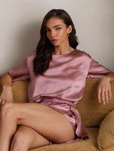 [Pale Mauve] SilkSilky-UK Short Sleeve Round Neck Women's Pyjamas 003