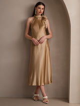 [Champagne] SilkSilky-UK Sleeveless Tie Neck Dress 008