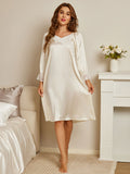 SilkSilky UK Pure Silk Long Sleeve Nightgown White 004