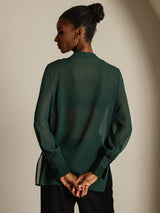 [Dark Green] SilkSilky-UK Pure Silk Split Women's Shirt 002