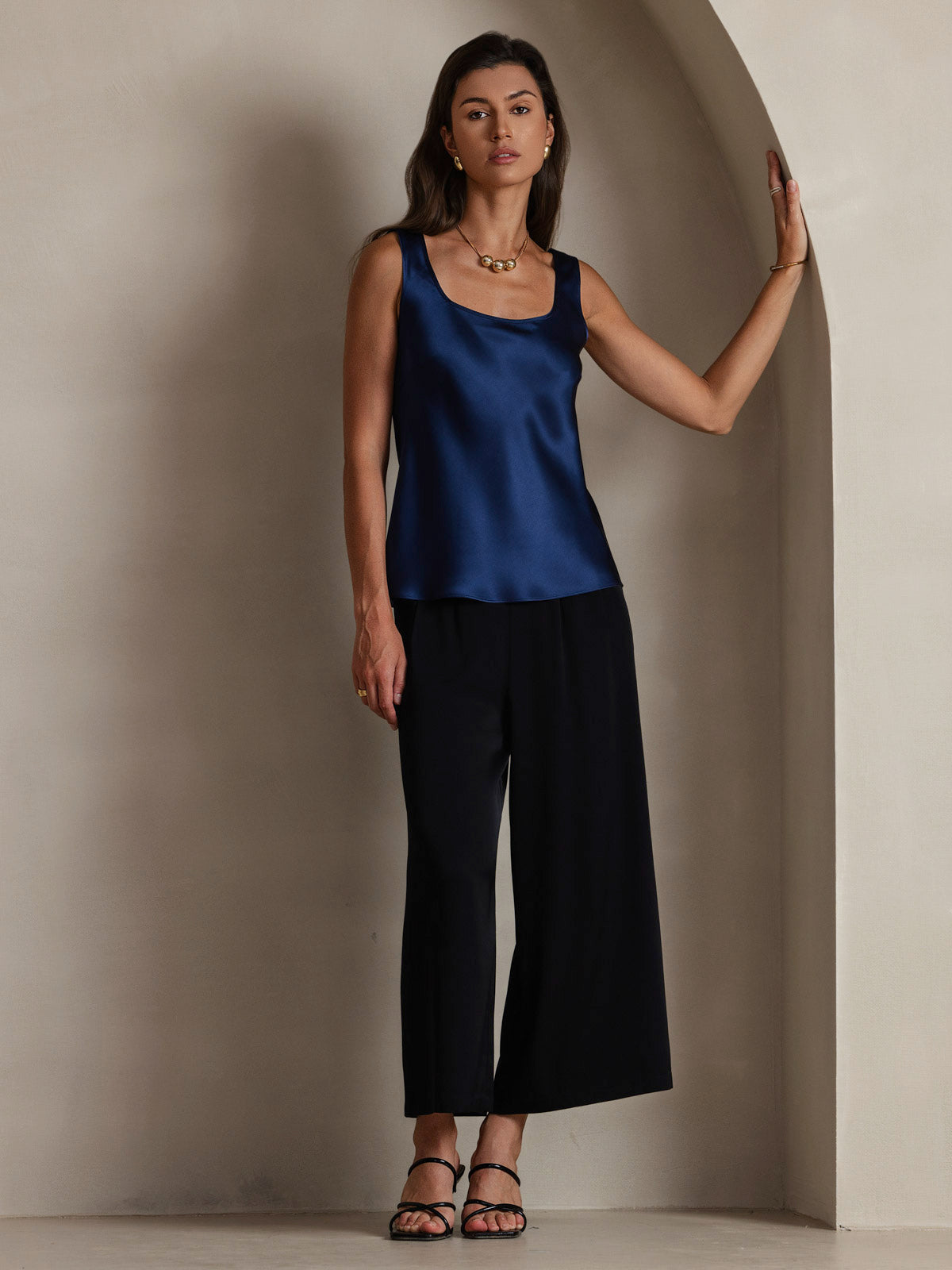 [Dark Blue] SilkSilky-UK 19Momme Silk Sleeveless U Neck Camisole 006