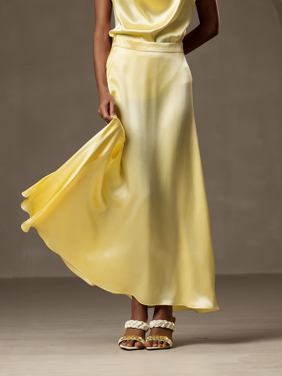 [Light Yellow] SilkSilky-UK 19Momme Silk Skirt 001