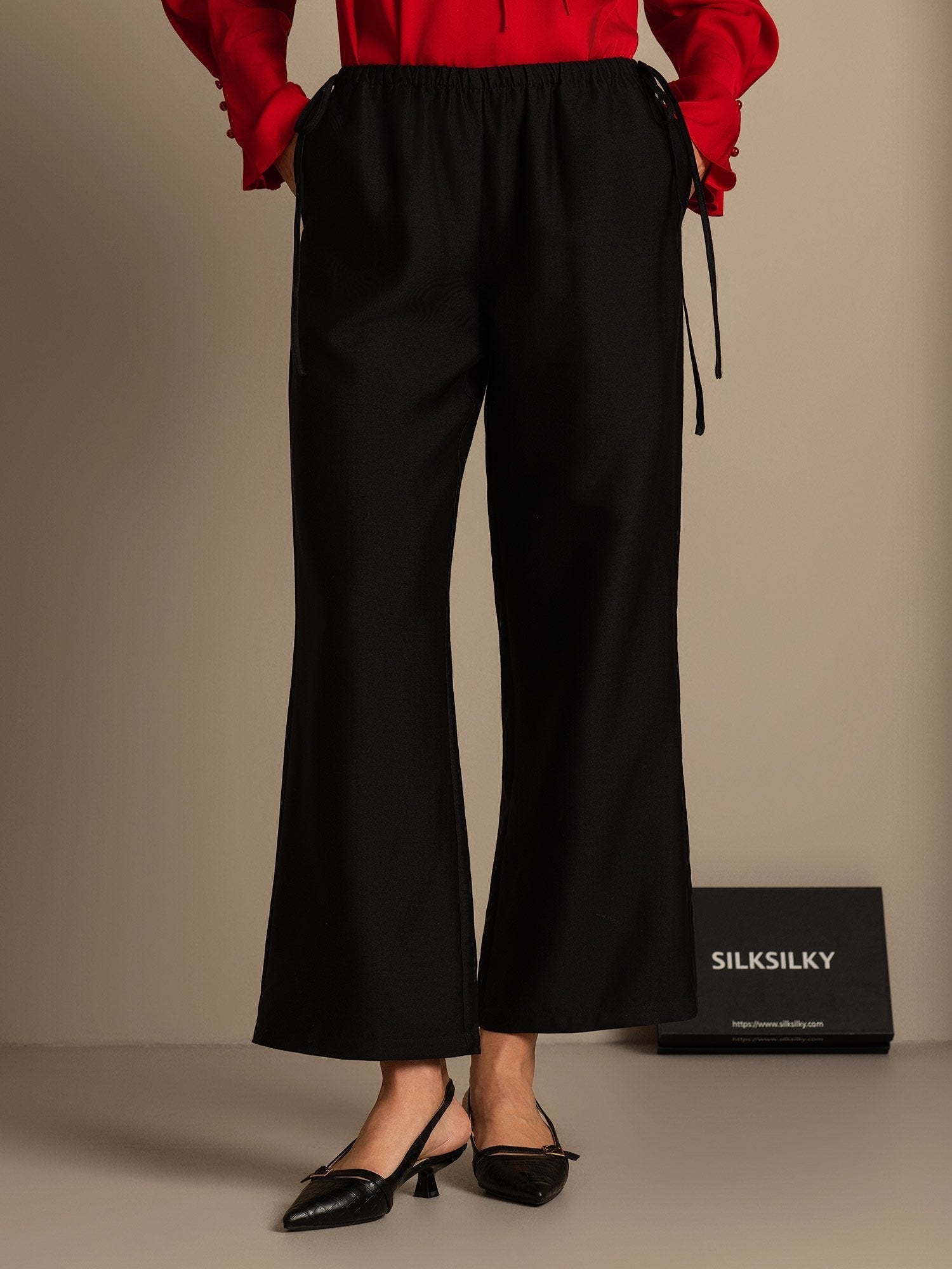 [Black] SilkSilky-UK 32Momme Silk-Wool Blend Womens Pants 001,