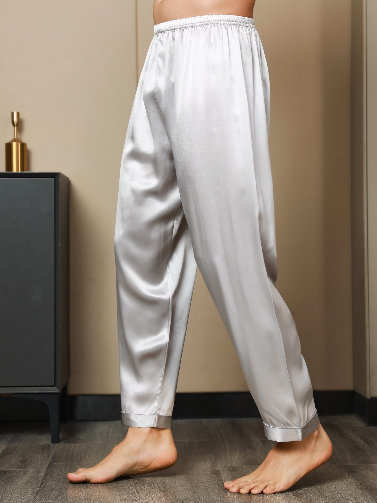 [Gray] SilkSilky-UK Pure Silk Mens Sleep Bottoms 005