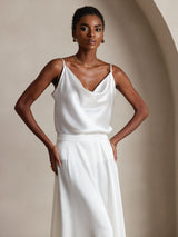 [White] SilkSilky-UK Spaghetti Strap Cowl Neck Camisole 001