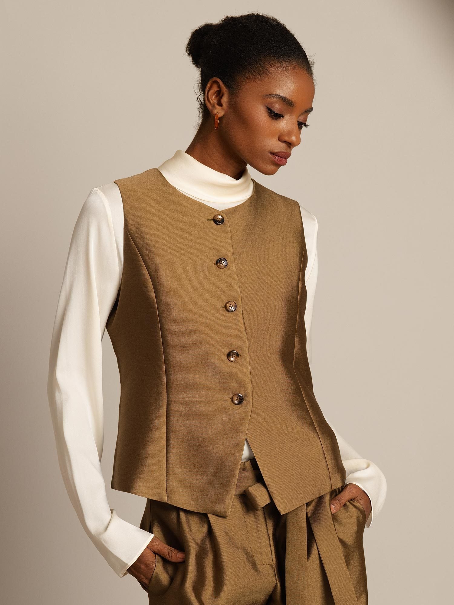 [Bronze] SilkSilky-UK 32Momme Silk-Wool Blend Womens Vest 003