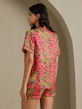 [Coral Serval] SilkSilky-UK Short Sleeve Notch Collar Women's Pyjamas 002