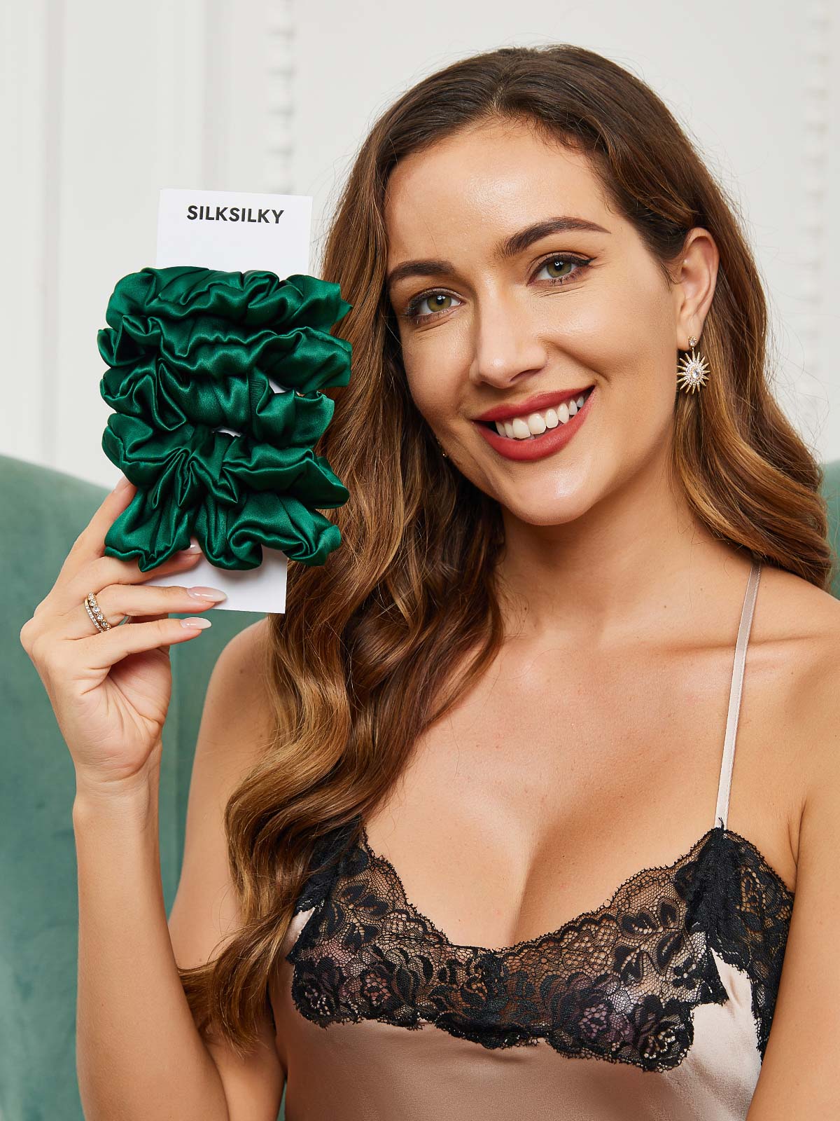 [Dark Green] SilkSilky-UK 19Momme Pure Silk Scrunchie 002