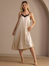 [Brown Rice] SilkSilky-UK Spaghetti Strap V Neck Nightdress 004