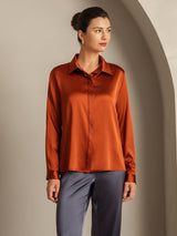 [Caramel] SilkSilky-UK Long Sleeve Lapel Collar Women's Shirt 005