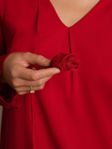 [Wine] SilkSilky-UK Long Sleeve V Neck Women's Blouse 004