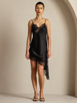 [Black] SilkSilky-UK Pure Silk Asymmetric Dress 001