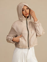 [Tan] SilkSilky-UK 18Momme Silk Satin Surah Long Sleeve High Neck Women's Outerwear 001